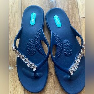 OKA b. Women's Navy Sandals with Crystal Accents..Worn one time